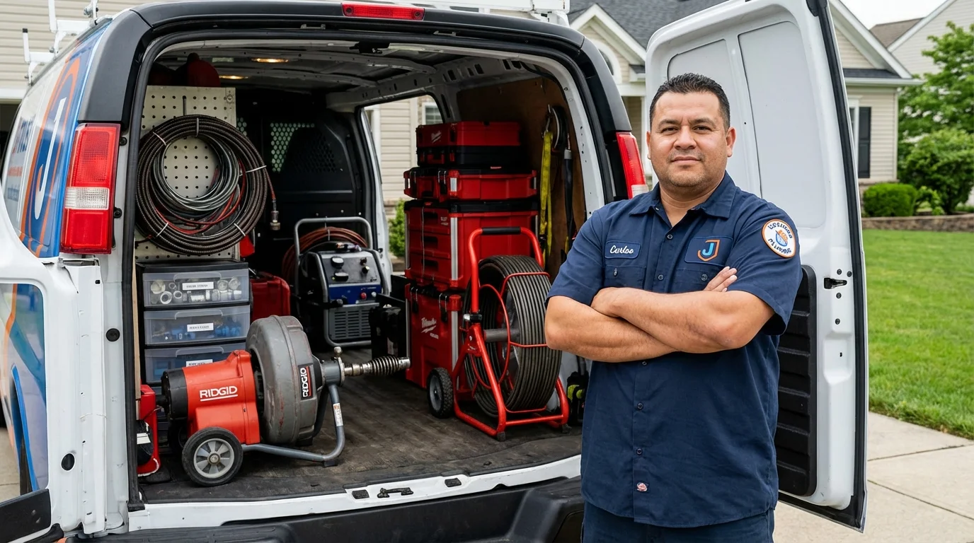 Professional drain cleaning equipment and Johns Plumbing LLC plumber in Forked River
