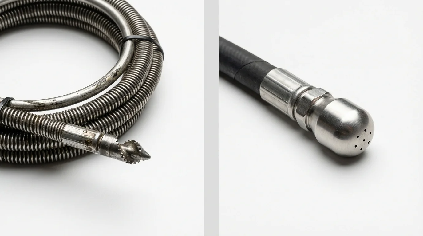 Drain snake cable and hydro jetting nozzle used for drain cleaning in Forked River, NJ