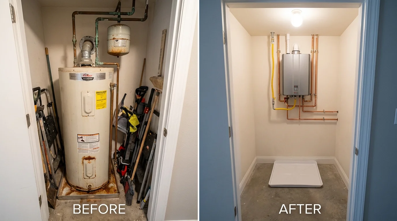 Tank water heater versus wall-mounted tankless unit comparison for Forked River, NJ homeowners