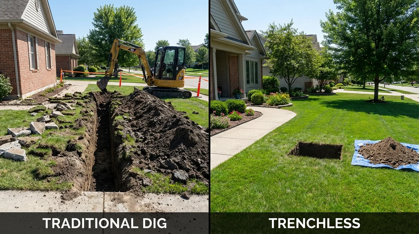 Trenchless sewer repair with minimal yard damage versus traditional excavation in Forked River, NJ